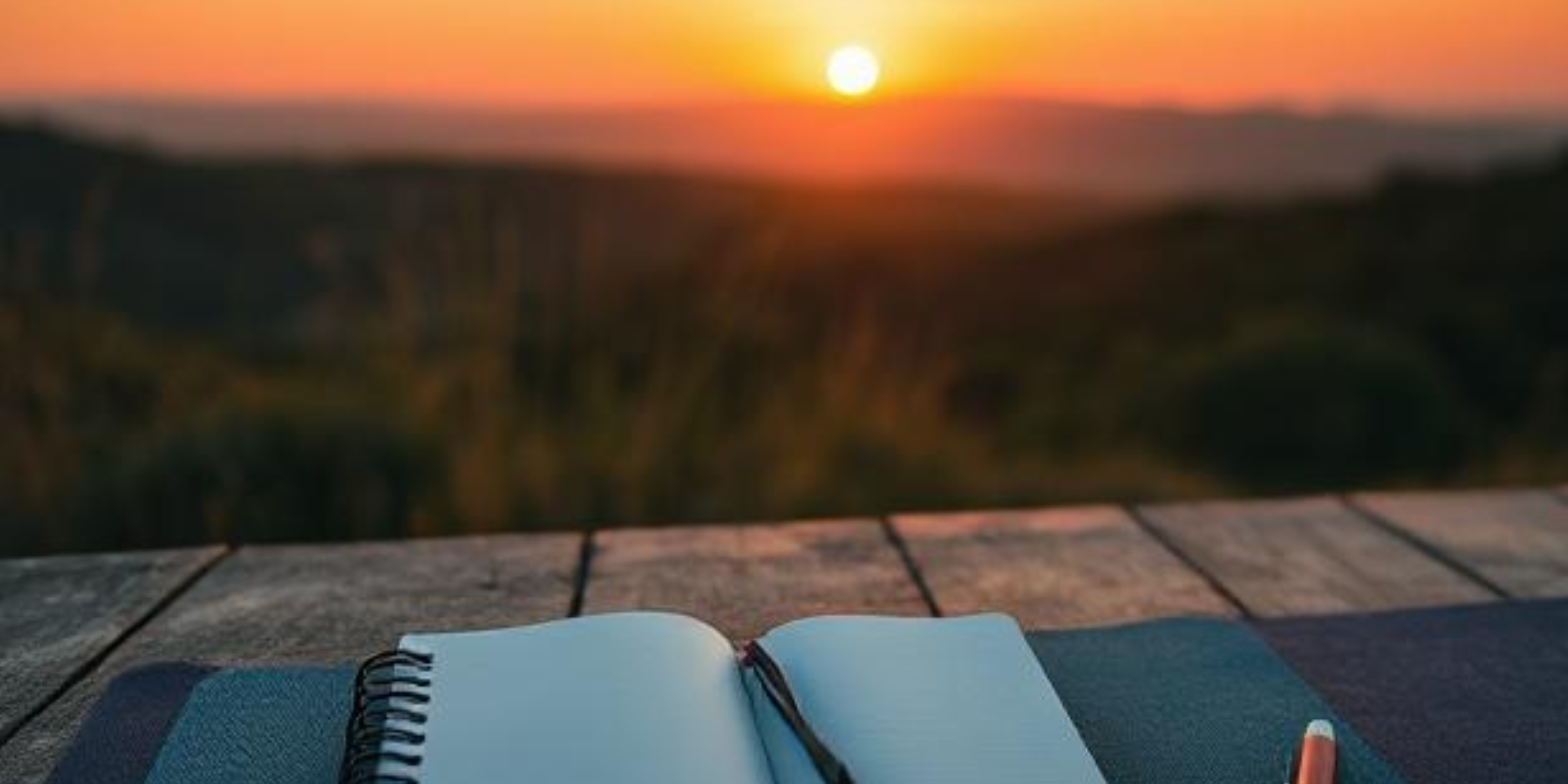 a journal and yoga mat at sunrise for a mindful morning